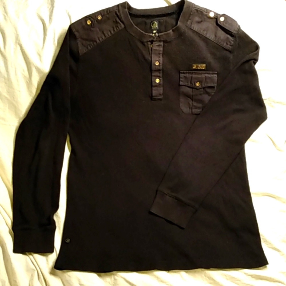 Vintage Cavi Henley with Gold Accents Military Style 2XL
